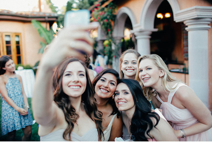 wedding party takes selfie